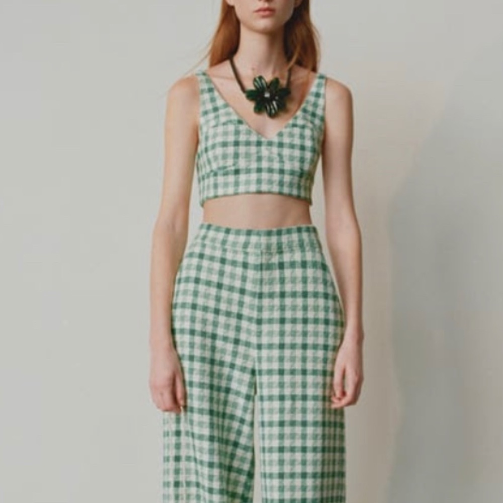 Zara Dark Green Tweed Crop Top
